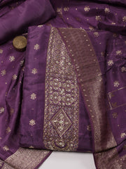 Neck Embroidery Chanderi Unstitched Suit Piece With Dupatta