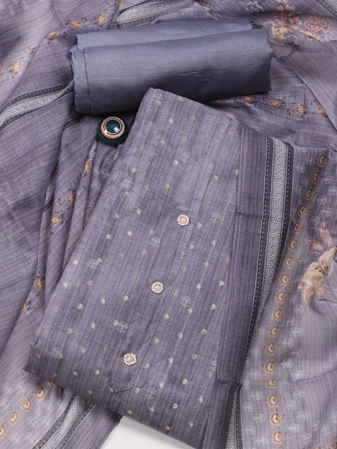 Printed Chanderi Unstitched Suit Piece With Dupatta