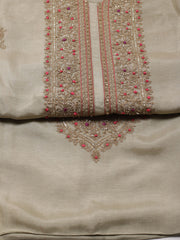 Neck Embroidered Chanderi Unstitched Suit Piece With Dupatta