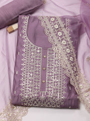 Neck With Ghera Chanderi Unstitched Suit Piece With Dupatta