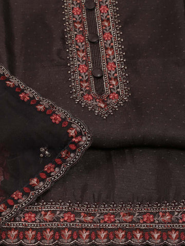 Neck Embroidered Chanderi Unstitched Suit Piece With Dupatta