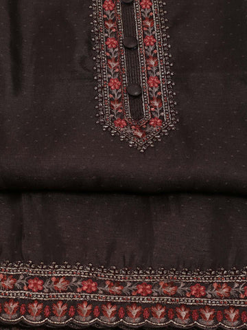 Neck Embroidered Chanderi Unstitched Suit Piece With Dupatta