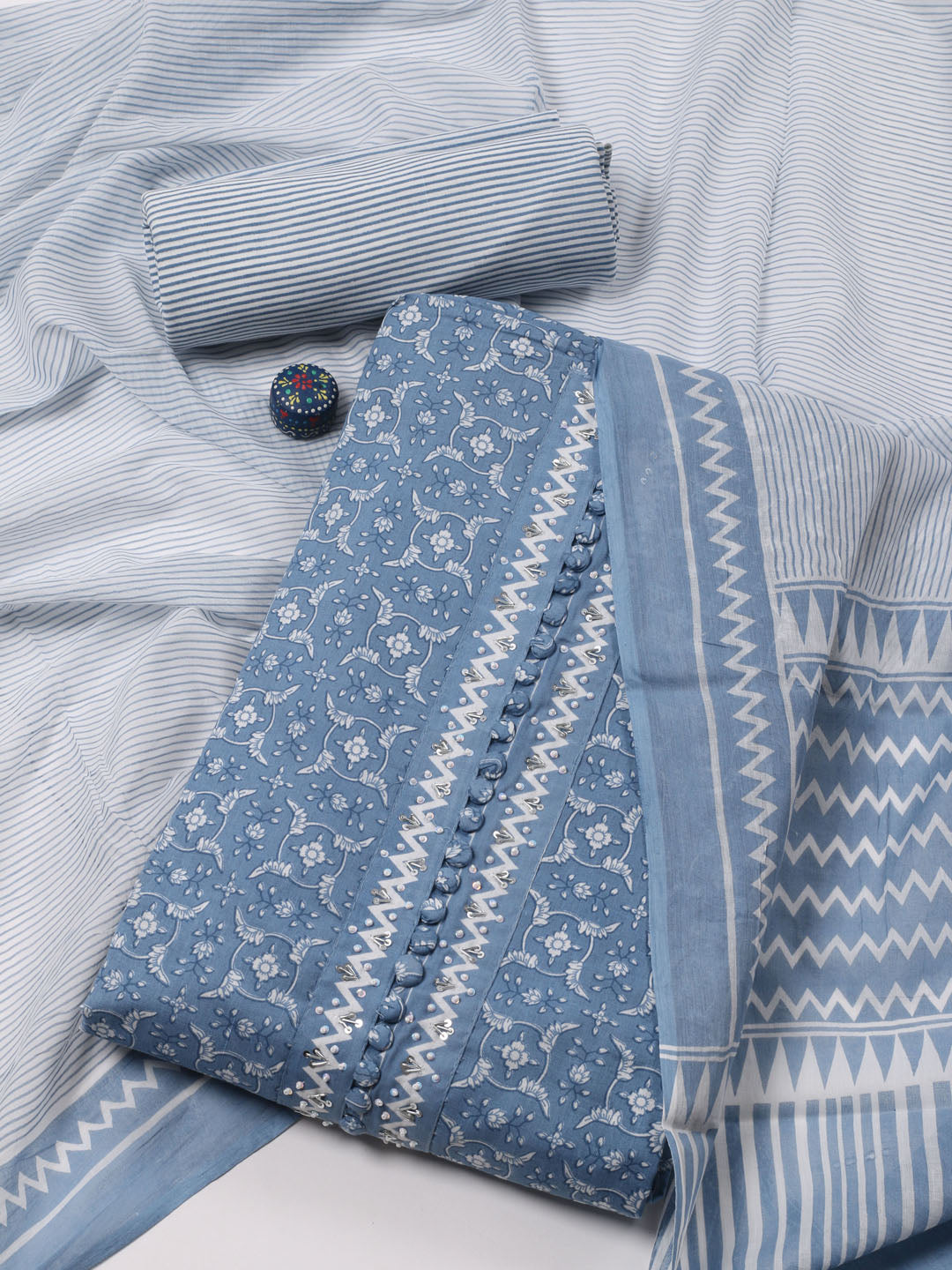 Printed Cotton Unstitched Suit Piece With Dupatta