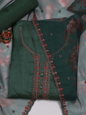 Neck Embroidered Chanderi Unstitched Suit Piece With Dupatta