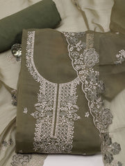 Embroidery Organza Unstitched Suit Piece With Dupatta