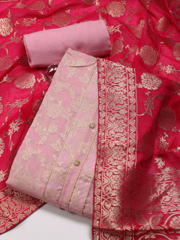 Neck Patti Embroidery Chanderi Unstitched Suit Piece With Dupatta