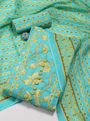 Neck Patti Printed Cotton Unstitched Suit Piece With Dupatta