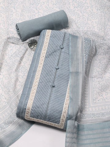 Neck Embroidery Linen Unstitched Suit Piece With Dupatta