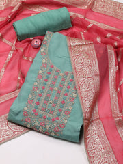 Neck Embroidery Organza Unstitched Suit Piece With Dupatta