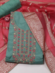 Neck Embroidery Organza Unstitched Suit Piece With Dupatta