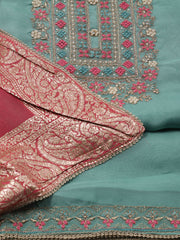 Neck Embroidery Organza Unstitched Suit Piece With Dupatta