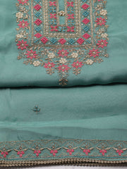 Neck Embroidery Organza Unstitched Suit Piece With Dupatta