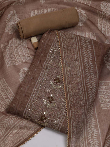 Neck Embroidered Chanderi Unstitched Suit Piece With Dupatta