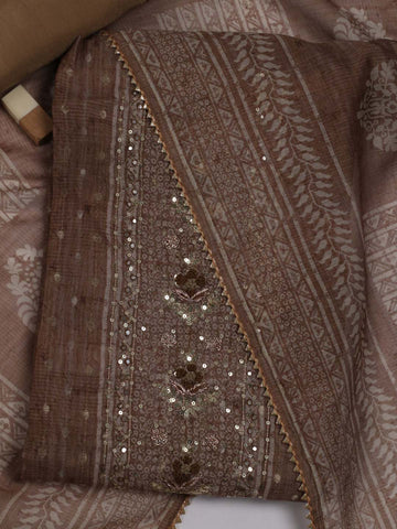 Neck Embroidered Chanderi Unstitched Suit Piece With Dupatta