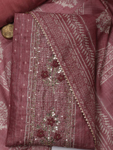 Neck Embroidered Chanderi Unstitched Suit Piece With Dupatta