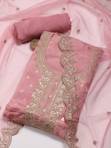 Neck Embroidery Chanderi Unstitched Suit Piece With Dupatta