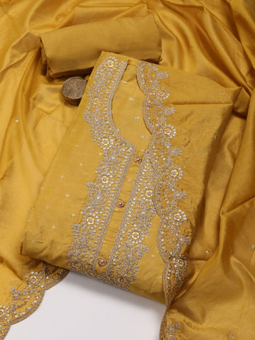 Neck Embroidery Chanderi Unstitched Suit Piece With Dupatta