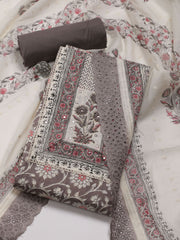 Patch Neck Printed Cotton Unstitched Suit Piece With Dupatta