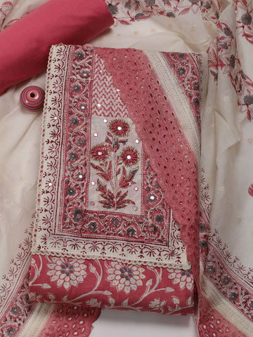 Patch Neck Printed Cotton Unstitched Suit Piece With Dupatta