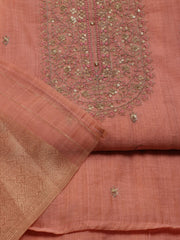 Neck Embroidery Chanderi Unstitched Suit Piece With Banarsi Dupatta