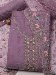 Neck Embroidered Organza Unstitched Suit Piece With Dupatta