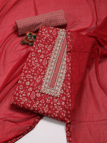 Printed Cotton Unstitched Suit Piece With Dupatta