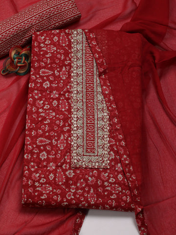 Printed Cotton Unstitched Suit Piece With Dupatta