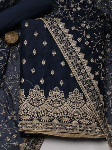 Ghera Embroidery Chanderi Unstitched Suit Piece With Dupatta