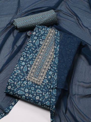 Printed Cotton Unstitched Suit Piece With Dupatta