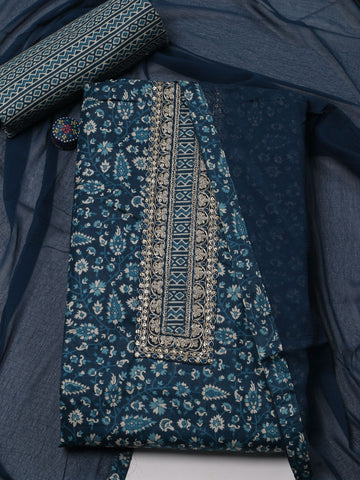 Printed Cotton Unstitched Suit Piece With Dupatta