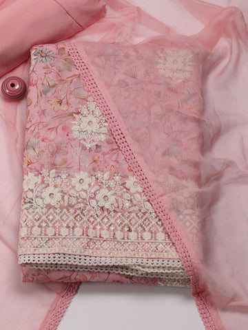 Printed & Embroidered Cotton Unstitched Suit Piece With Dupatta