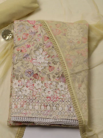 Printed & Embroidered Cotton Unstitched Suit Piece With Dupatta