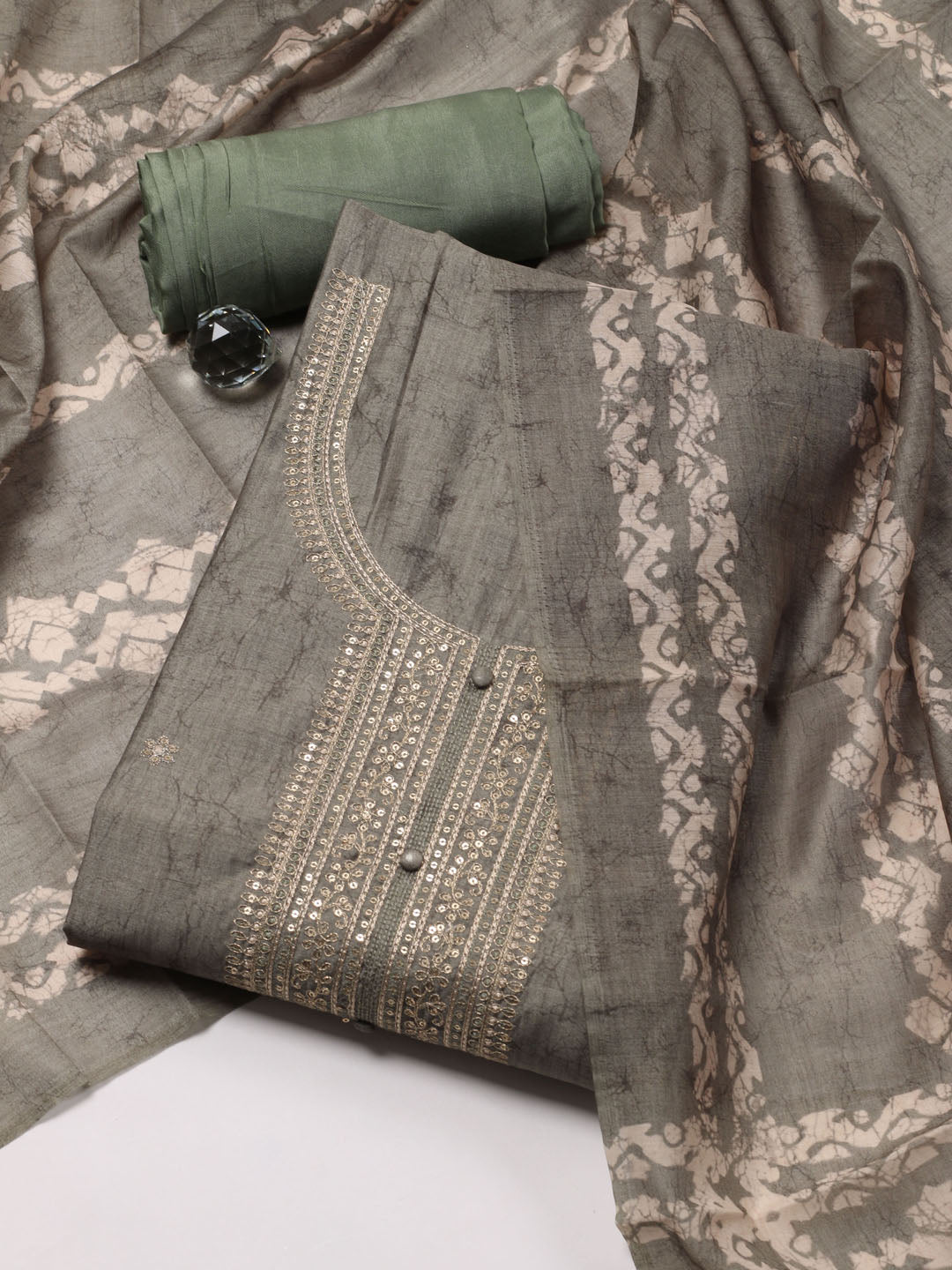 Neck Embroidery Chanderi Unstitched Suit Piece With Dupatta