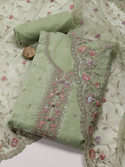 Neck Embroidered Organza Unstitched Suit Piece With Dupatta