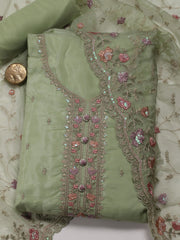 Neck Embroidered Organza Unstitched Suit Piece With Dupatta