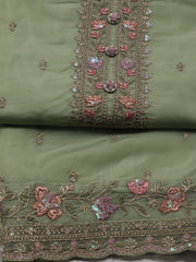 Neck Embroidered Organza Unstitched Suit Piece With Dupatta