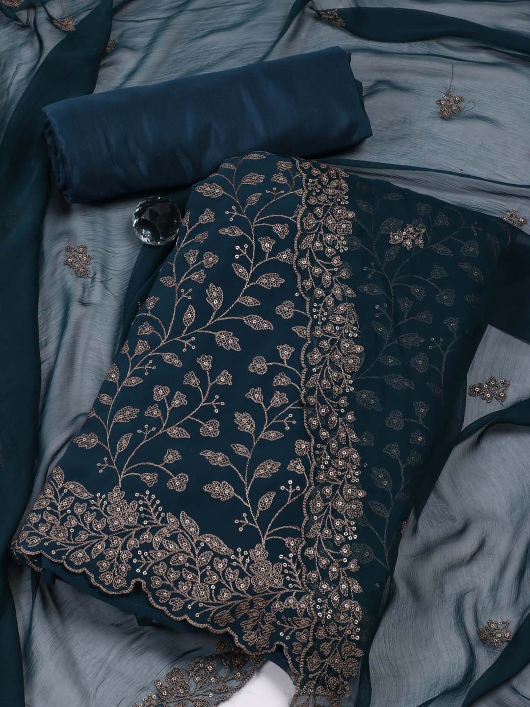 All Over Embroidered Georgette Unstitched Suit With Dupatta