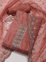 Neck Embroidered Organza Unstitched Suit Piece With Dupatta