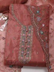 Neck Embroidered Organza Unstitched Suit Piece With Dupatta