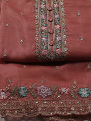 Neck Embroidered Organza Unstitched Suit Piece With Dupatta