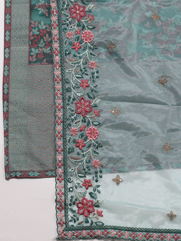 Booti Embroidered Chinon Unstitched Suit Piece With Dupatta