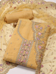 Neck Embroidered Organza Unstitched Suit Piece With Dupatta