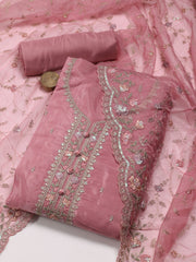 Neck Embroidered Organza Unstitched Suit Piece With Dupatta