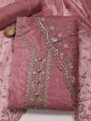 Neck Embroidered Organza Unstitched Suit Piece With Dupatta