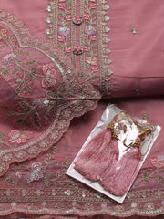 Neck Embroidered Organza Unstitched Suit Piece With Dupatta