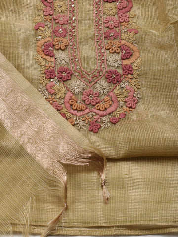 Neck Embroidered Cotton Unstitched Suit Piece With Dupatta