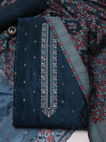 Booti Embroidered Chinon Unstitched Suit Piece With Dupatta