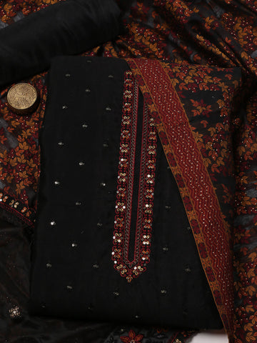 Booti Embroidered Chinon Unstitched Suit Piece With Dupatta