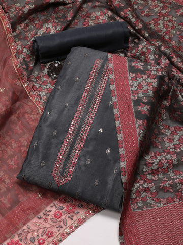 Booti Embroidered Chinon Unstitched Suit Piece With Dupatta