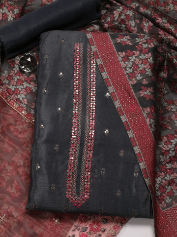 Booti Embroidered Chinon Unstitched Suit Piece With Dupatta